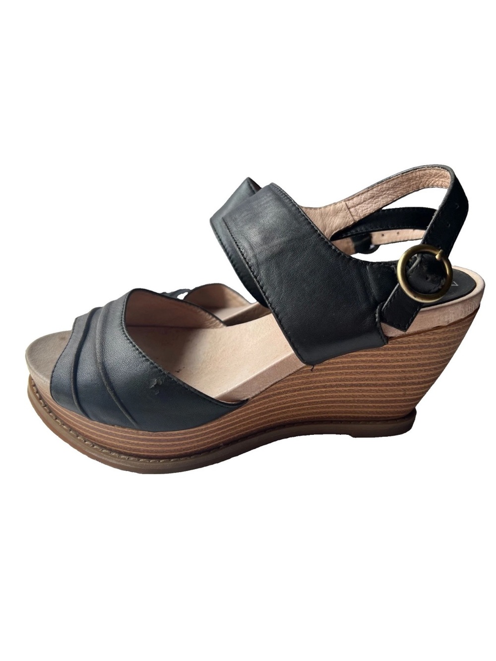 Miz Mooz RUTHY Black Leather Platform Wedge Ankle Strappy Buckle Sandals - 8